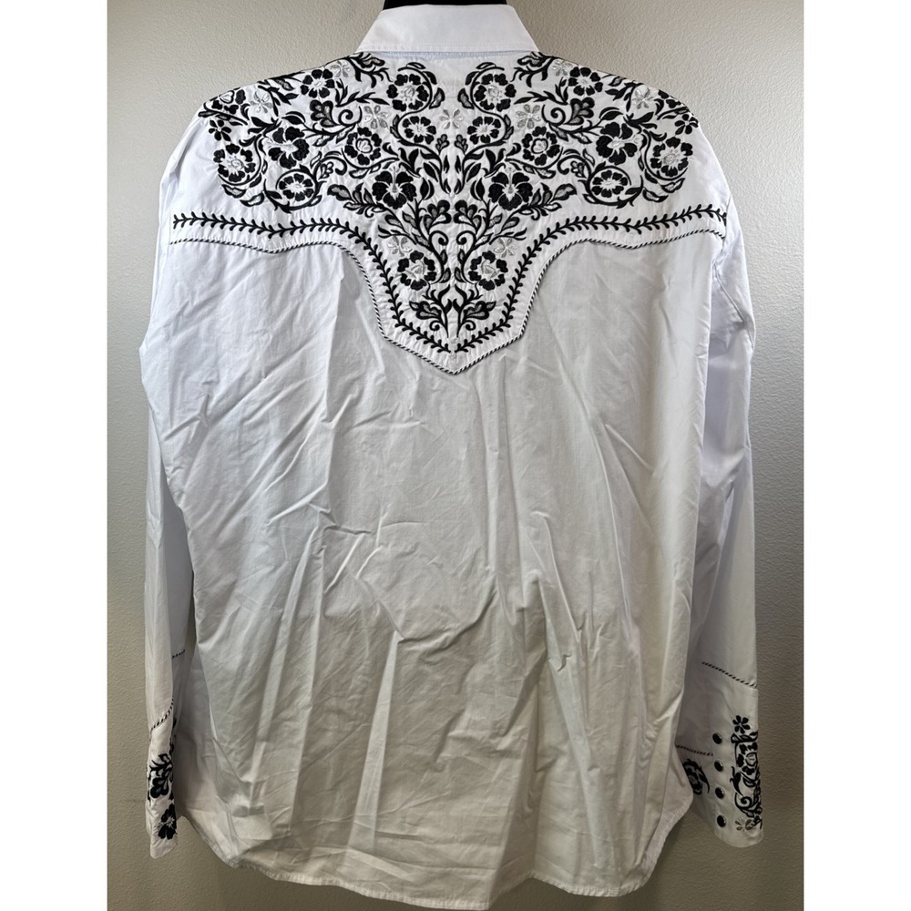 Salvaje Oeste Mens XXL Western Shirt White Black Embroidered Cowboy Pearl Snap‎ - Picture 3 of 5